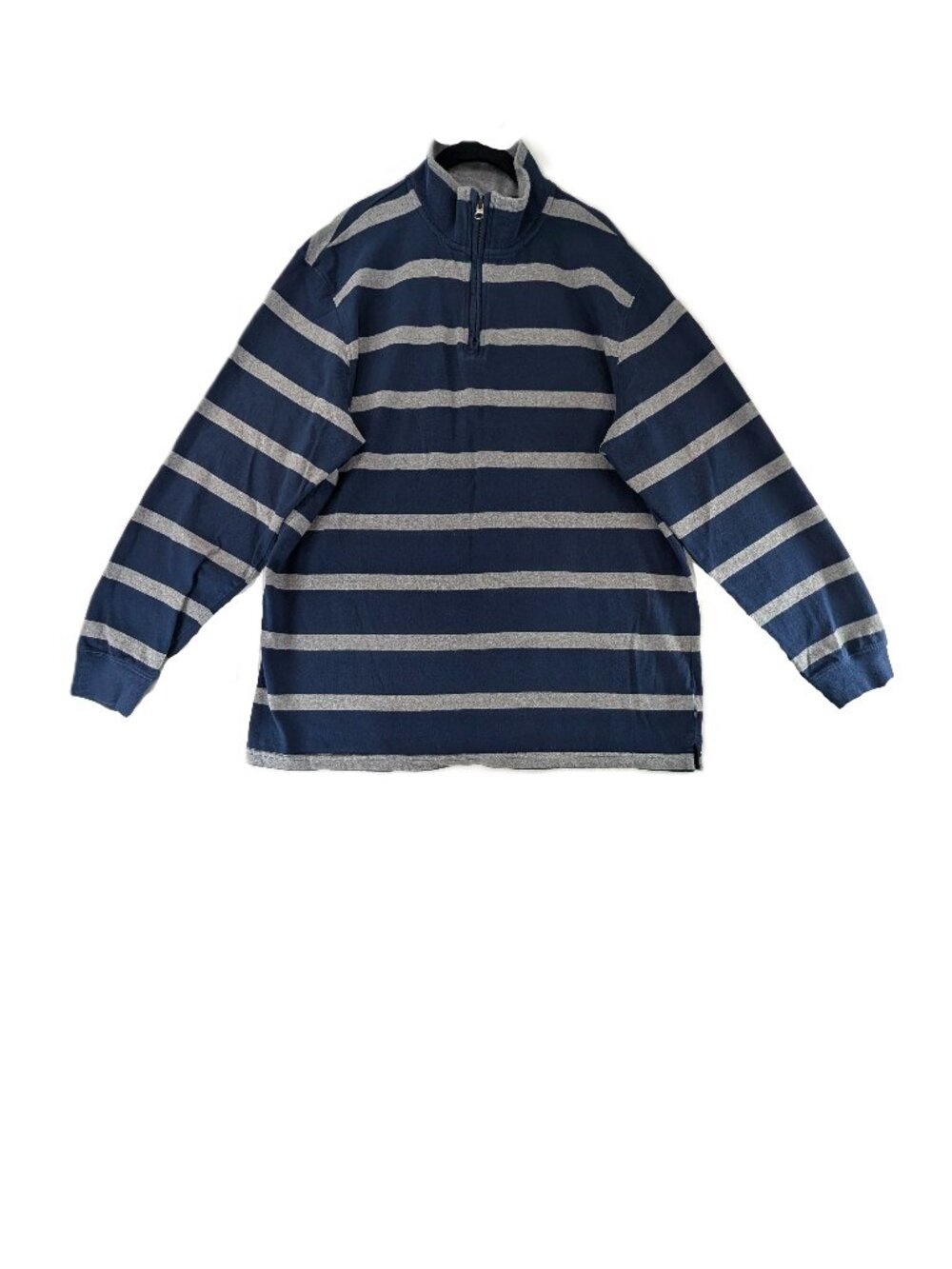 VTG Chaps Heavyweight Jersey Mens Size XL Nautical Navy Gray Stripe Quarter Zip
